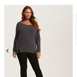 Distressed zip sides sweater